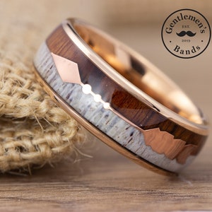 Wood And Deer Antler Ring Antler Mens Arrow Ring Wood Deer Antler