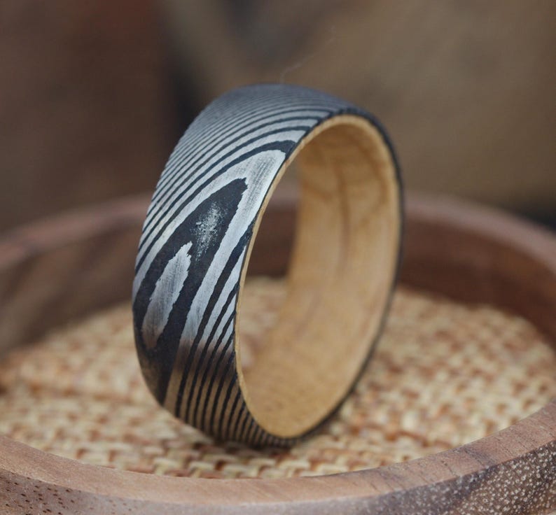 Mens tungsten wedding band with whiskey barrel on Etsy
