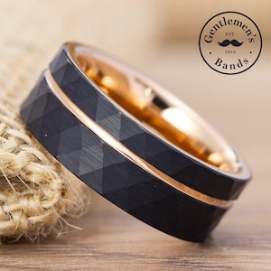 Black Hammered Man Wedding Band, Mens Hammered Wedding Band, Black Wedding Band, Mens Ring, 8mm Tungsten, Wedding Band, Mens Brushed Ring