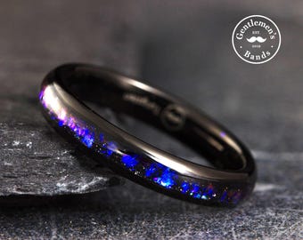 Meteorite Ring, Womens Thin Black Ring, Mens and Womens Wedding Band, Orion Nebula Ring, Blue Sandstone Ring, Black Tungsten Ring, 4mm Ring