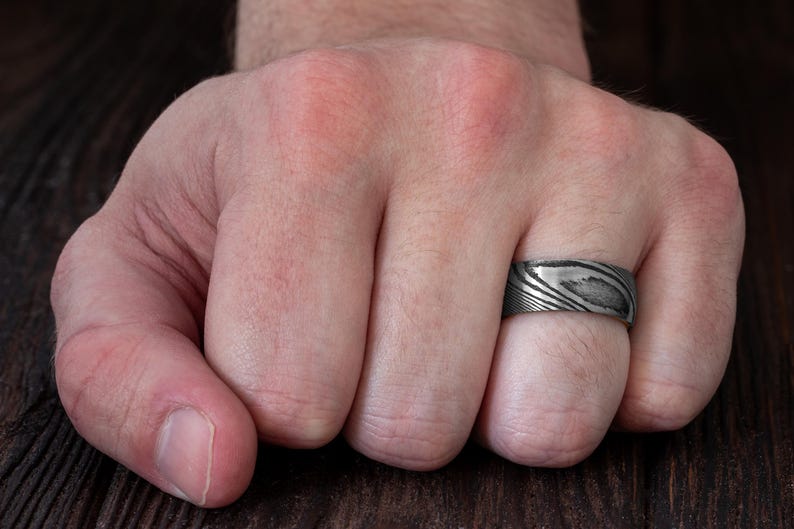 Whisky Barrel Mens Wood Wedding Band Black Tungsten Wood Ring Lined with Whisky Barrel White Oak Mens Wedding Band, Whiskey Wedding Band image 9