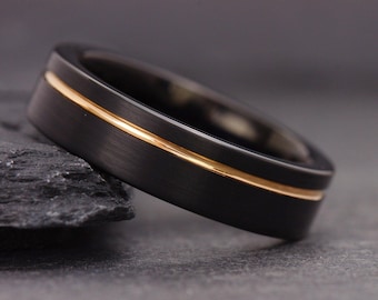 Black Mens Wedding Band, Mens Black Ring, Man Wedding Band, Black With Gold Ring, Mens Black Rings, Mens Promise Ring, Simple Wedding Band