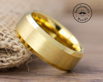 Mens Gold Brushed Wedding Band, Mens Gold Wedding Ring, Mens Brushed Ring, Tungsten Carbide Band, Engagement Ring, Anniversary Ring