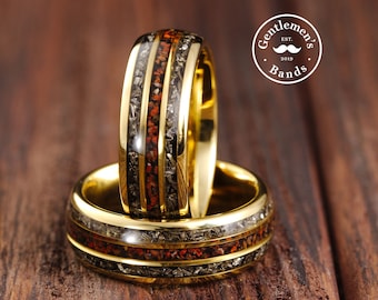 Dinosaur Bone Ring, Meteorite Ring, Mens Wedding Band, Dinosaur Ring, Gold Ring, Real Meteorite Wedding Band, Unique Wedding Ring Man