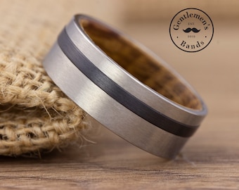 Alliance homme tonneau whisky, alliance homme titane, bague tonneau whisky, alliance bois, bague en bois, cadeau d'anniversaire de mari