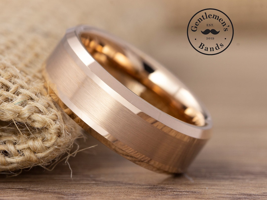 Anillo de bodas de oro rosa para hombre, anillo de bodas de tungsteno en  oro rosa, anillo de aniversario para hombre, anillo de promesa, anillo de 