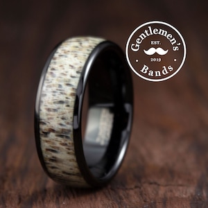 Herren Schwarz Ehering, Echte Hirschgeweih Ehering, Herren Ehering, Herren Verlobungsring, Herren Jubiläum Ring, Herren Schwarz Ring