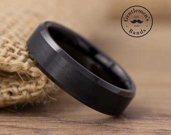 Black Brushed Wedding Band, Mens Black Tungsten Ring, Mens Wedding Band, Man Promise Ring, Engagement Band, Husband Anniversary Gift