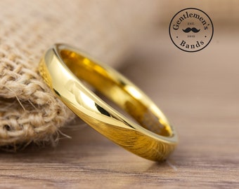 Mens Thin Gold Wedding Band, Mens Wedding Band, Mens Gold Ring, Tungsten Ring, Engagement Ring, Husband Anniversary Gift, Thin Ring