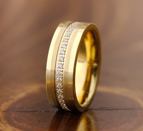 Mens Gold Wedding Band Mens Cubic Zirconia Wedding Ring Mens Wedding Ring Gold Wedding Band Cubic Zirconia Ring Mens Gold Ring Etsy Canada