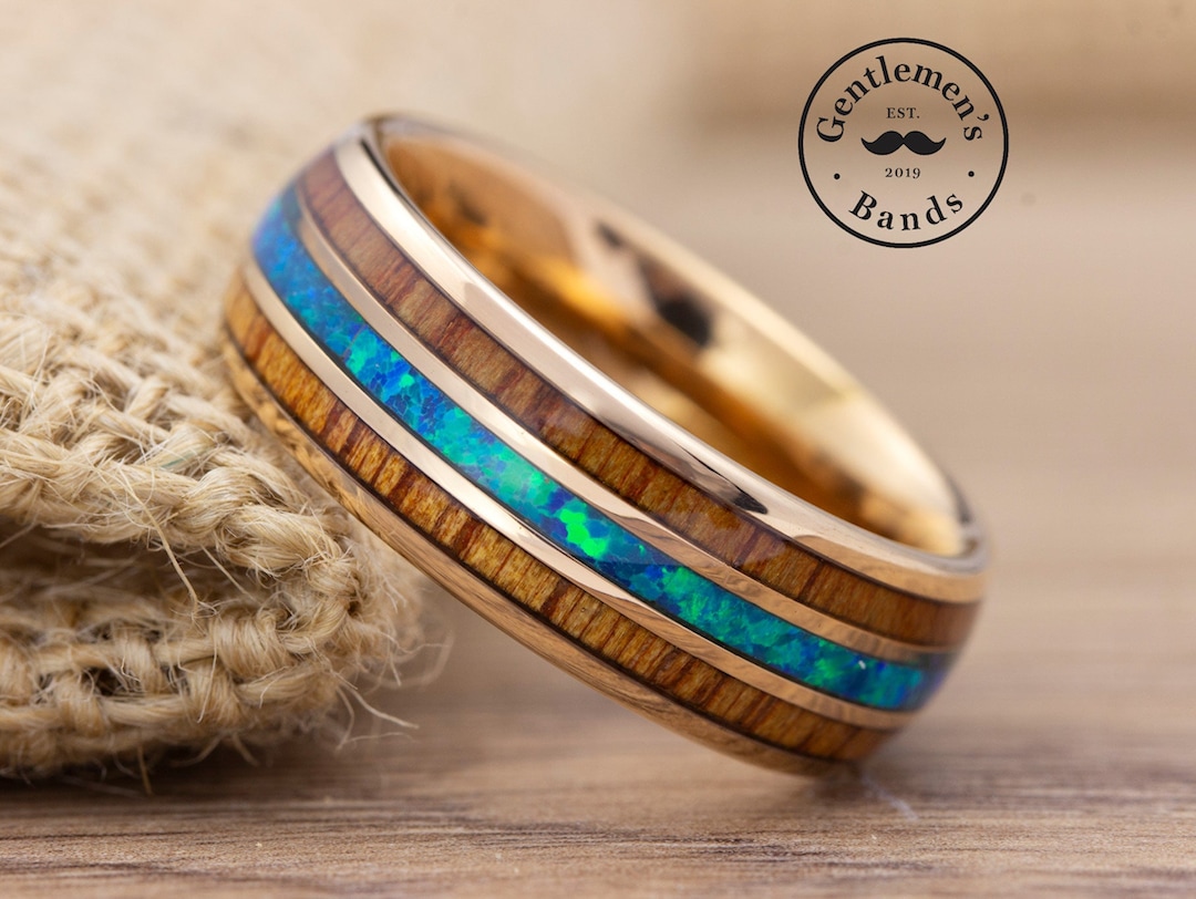 Mens Rose Gold Tungsten Wood Ring Opal Wood Ring Wooden Ring for Men Wood Wedding Ring Wood Wedding Band Opal Shell Mens Koa Wood Ring Etsy