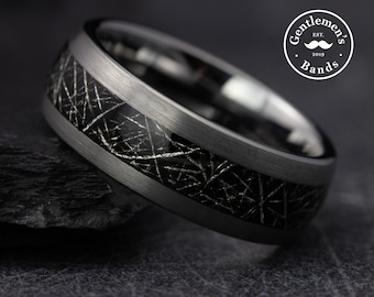 Meteorite Ring, Tungsten Ring, Mens Wedding Band, Unique Wedding Ring, Engagement Ring, Husband Anniversary Gift