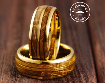 Gold Ring, Mens Wooden Ring, Wood Wedding Band, Whiskey Barrel Wood Ring, Mens Wedding Band, Husbands Anniversary Gift, Engagement Ring