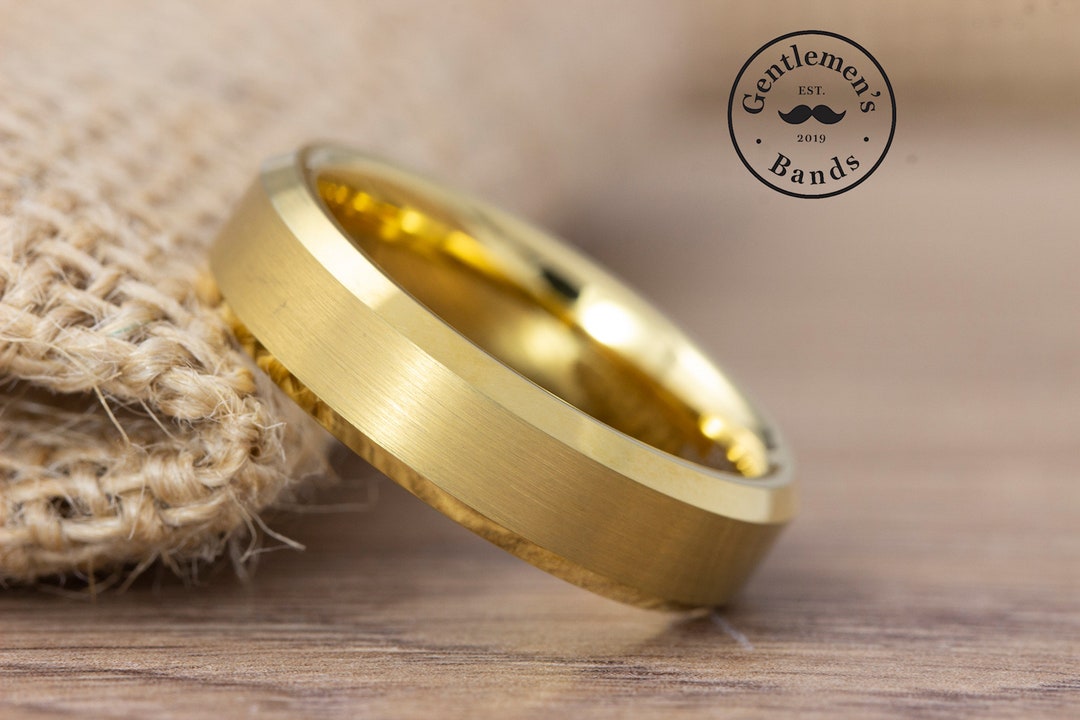 Men's Gold Wedding Ring, Brushed and Polished Wedding Ring, Mens