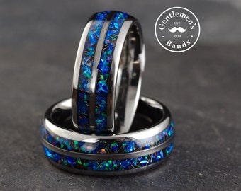 Blue Meteorite Ring, Mens Tungsten Meteorite Wedding Band, Space Ring, Men Wedding Band, Promise Ring For Him, Anniversary Gift, Sandstone