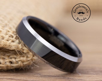 Mens Black Silver Tungsten Ring, Mens Tungsten ring, Mens Wedding Band, Mens Engagement Ring, Mens Tungsten wedding Band, Engagement