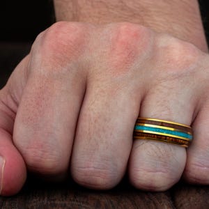 Gold Wedding Band With Turquoise, Men Wedding Band, Wood Wedding Band, Wooden Ring, Unique Ring, Male Engagement, Promise Ring, Rose wood image 3