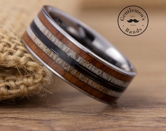 Deer Antler Wedding Band, Wood Wedding Ring, Deer Antler, Anniversary Gift, Guys Promise Ring, Mens Titanium Band, Engagement Ring, Man