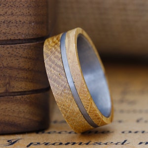 Whiskey Barrel Wedding Ring, Mens Wood Wedding Band, Mens Wedding Band, Mens Promise Ring, Wooden Ring, Husband Anniversary Gift, Engagement image 2
