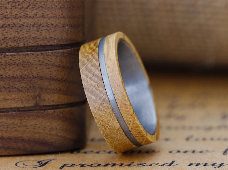 Whiskey Barrel Wedding Ring, Mens Wood Wedding Band, Mens Wedding Band, Mens Promise Ring, Wooden Ring, Husband Anniversary Gift, Engagement image 2