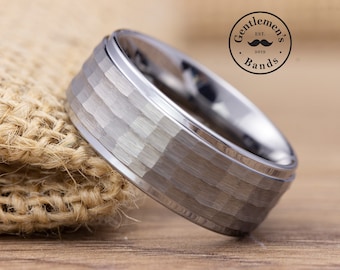 Silver Hammered Brushed Wedding Band, Hammered Silver Ring, Husband Anniversary Gift, Man Engagement Ring, Unique Mens Ring, Guys Ring
