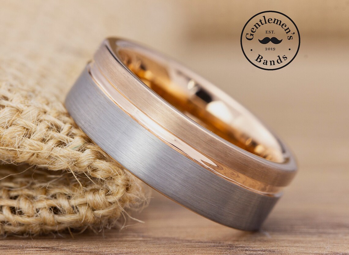 Brushed Silver Wedding Band Mens Rose Gold Ring Mens Silver image 1