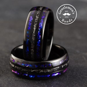 Orion Nebula Ring, Meteorite Ring, Outer Space Ring, Blue Sandstone Ring, Men Wedding Band, Black Obsidian Tungsten, Husband Anniversary