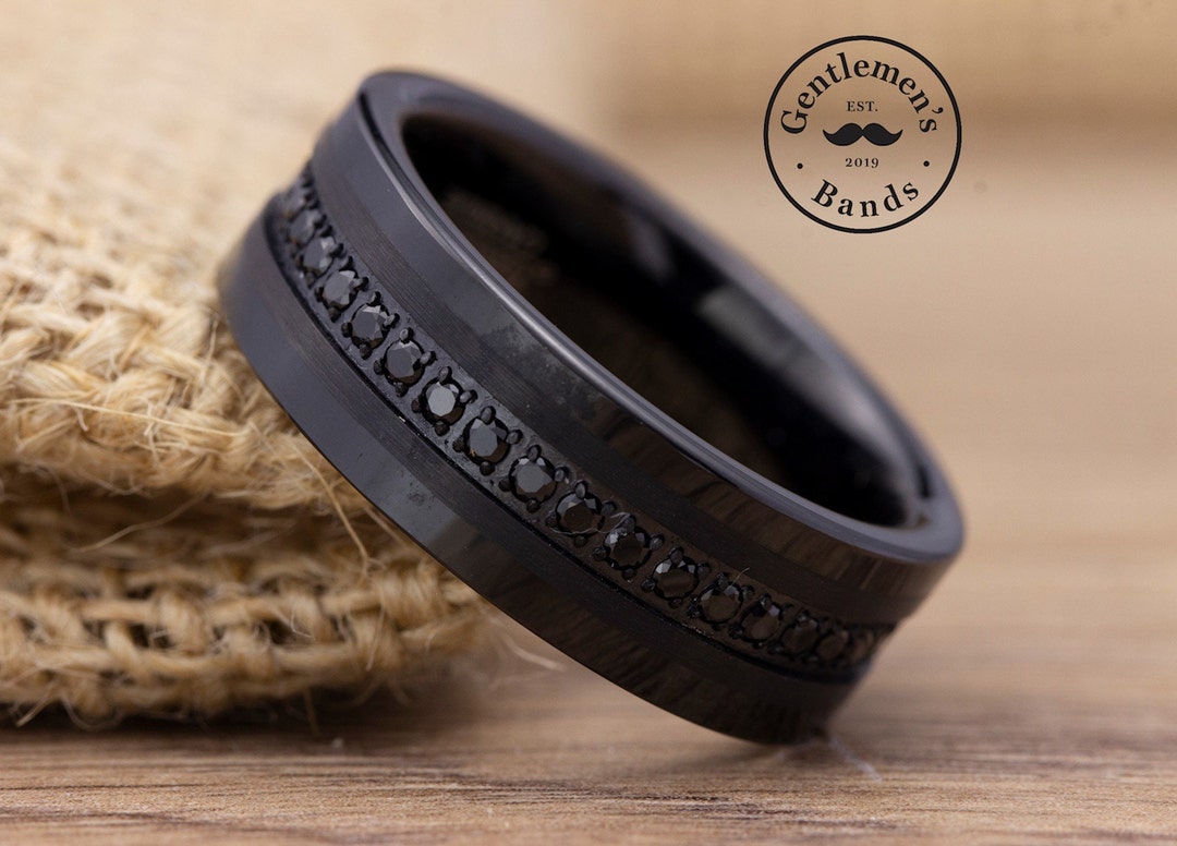 【BLACKPURPLE】[BLACKLABEL] Big Wedding Cubic Ring Galactic Sandstone Nebula Black Tungsten Mens Wedding Ring
