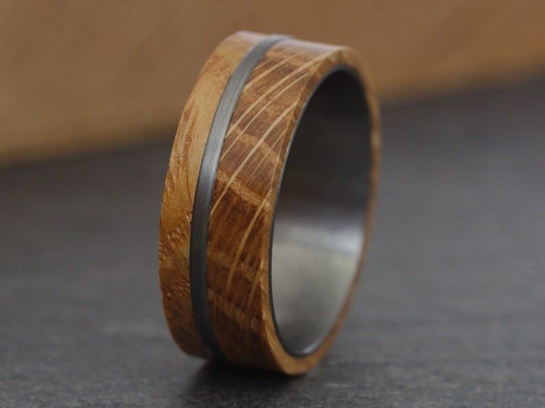 Whiskey Barrel Wedding Ring, Mens Wood Wedding Band, Mens Wedding Band, Mens Promise Ring, Wooden Ring, Husband Anniversary Gift, Engagement image 6