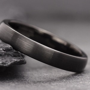 Black Obsidian Tungsten Ring, Black Wedding Ring, Mens Wedding Band, Unisex Thin Ring, Anniversary Ring, Mens Black Ring, Thin Black Ring