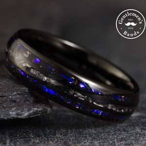 Orion Nebula Ring, Meteorite Ring, Space Ring, Mens Wedding Band, Blue Sandstone Ring, Black Obsidian Tungsten, Husband Anniversary Gift