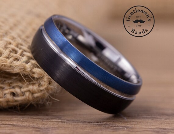 Silver and blue mens wedding band online
