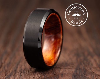 Men's Black Wedding Ring, African Sapele Mahogany Wood Wedding Ring, Mens Wedding Band, Mens Engagement Ring, Mens Anniversary Ring