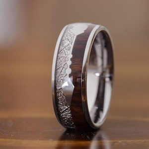 Unisex Personalized Wood Inlaid Stainless Steel Finger Ring Wedding Band Ring 