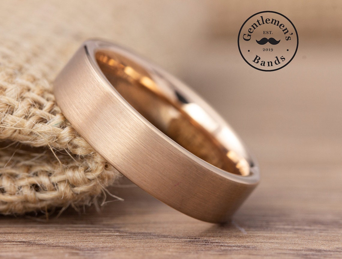 Brushed Rose Gold Wedding Ring Mens Wedding Band Brushed image 1