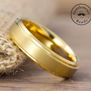 Mens Gold Wedding Band, Gold Wedding Ring, Mens Wedding Band, Mens Gold Ring, Unique Wedding Ring, Mens Tungsten Wedding Ring