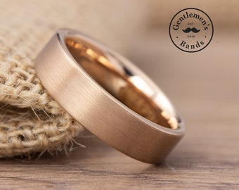 Men's Rose Gold Wedding Ring, Brushed Wedding Ring, Mens Wedding Band, Mens Engagement Ring, Mens Anniversary Ring, Mens Pipe Cut Ring