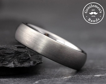 Heren zilver geborsteld trouwring, heren zilveren trouwring, heren geborsteld ring, wolfraamcarbide band, verlovingsring, jubileumring