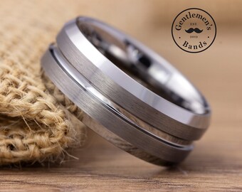 Mens Silver Wedding Band, Mens Brushed Silver Wedding Ring, Mens Wedding Band, Silver Ring, Tungsten Wedding Band, Unique Wedding Band