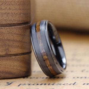 Mens Black Wedding Ring With Whiskey Barrel Wood Whiskey | Etsy