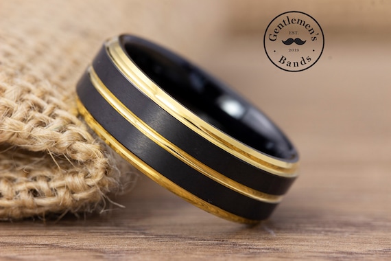 Black and Gold Ring Mens Wedding Ring Unique Mens Promise Ring