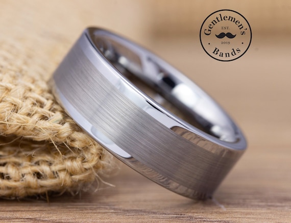 Silver Wedding Band Mens Silver Ring Silver Tungsten Ring Guys Promise Ring Male Engagement Ring Husband Anniversary Gift Manly Etsy