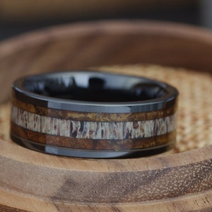 Herren Naturschmuck, Hirschgeweih Ehering, Hirschgeweih Ring mit schwarzer Inlay, Herrenring, Herrenring