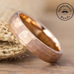 Mens Rose Gold Hammered Wedding Band, Mens Rose Gold Wedding Ring, Mens Brushed Hammered Ring, Tungsten Carbide Band, Engagement Ring