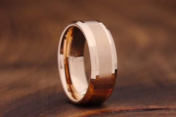 Mens Rose Gold Wedding Ring, Rose Gold Ring, Mens Wedding Band, Engagement Ring, Husband Anniversary Gift, Beveled Rose Gold Ring