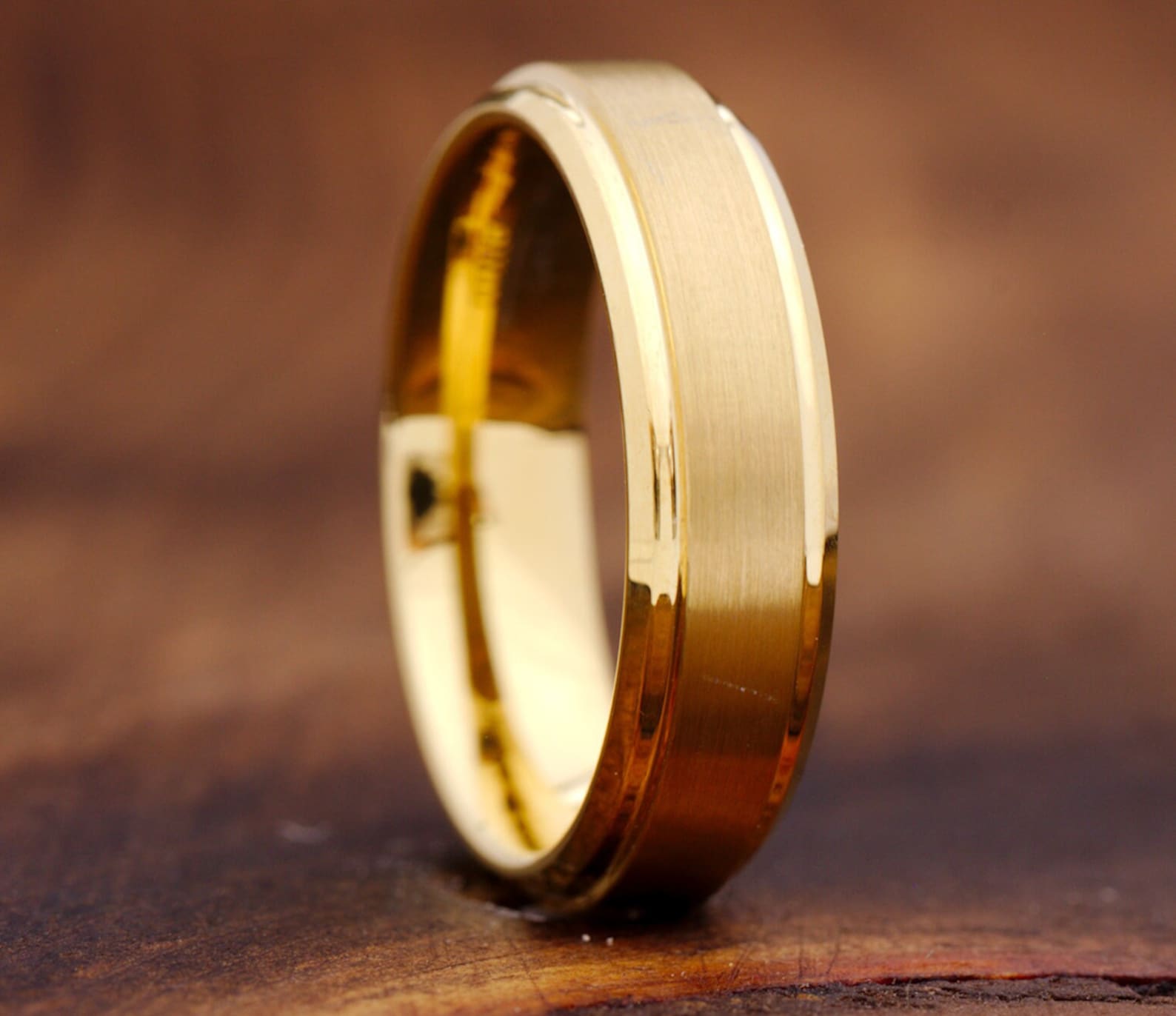 Brushed Gold Wedding Band Mens 18K Gold Ring Brushed Ring | Etsy