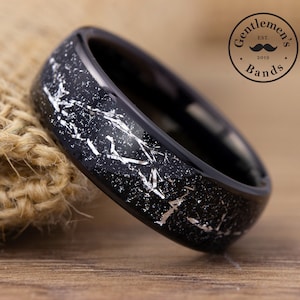 Herren Schwarz Meteorit Ehering, Herren Meteorit Ehering, Herrenring schwarz, Hartmetall Band, Verlobungsring, Jubiläumsring