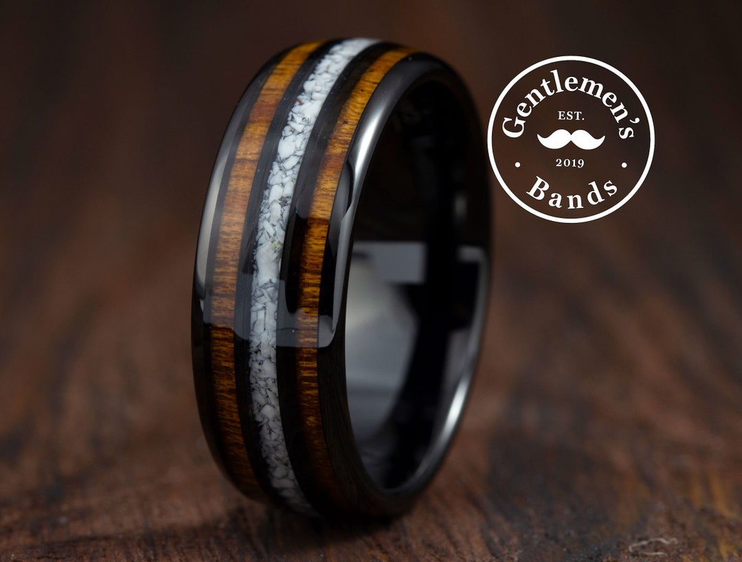 Mens Turquoise Wedding Band, Mens Turquoise Ring, Men Wedding Band Wood, Koa Wood Ring, Tungsten