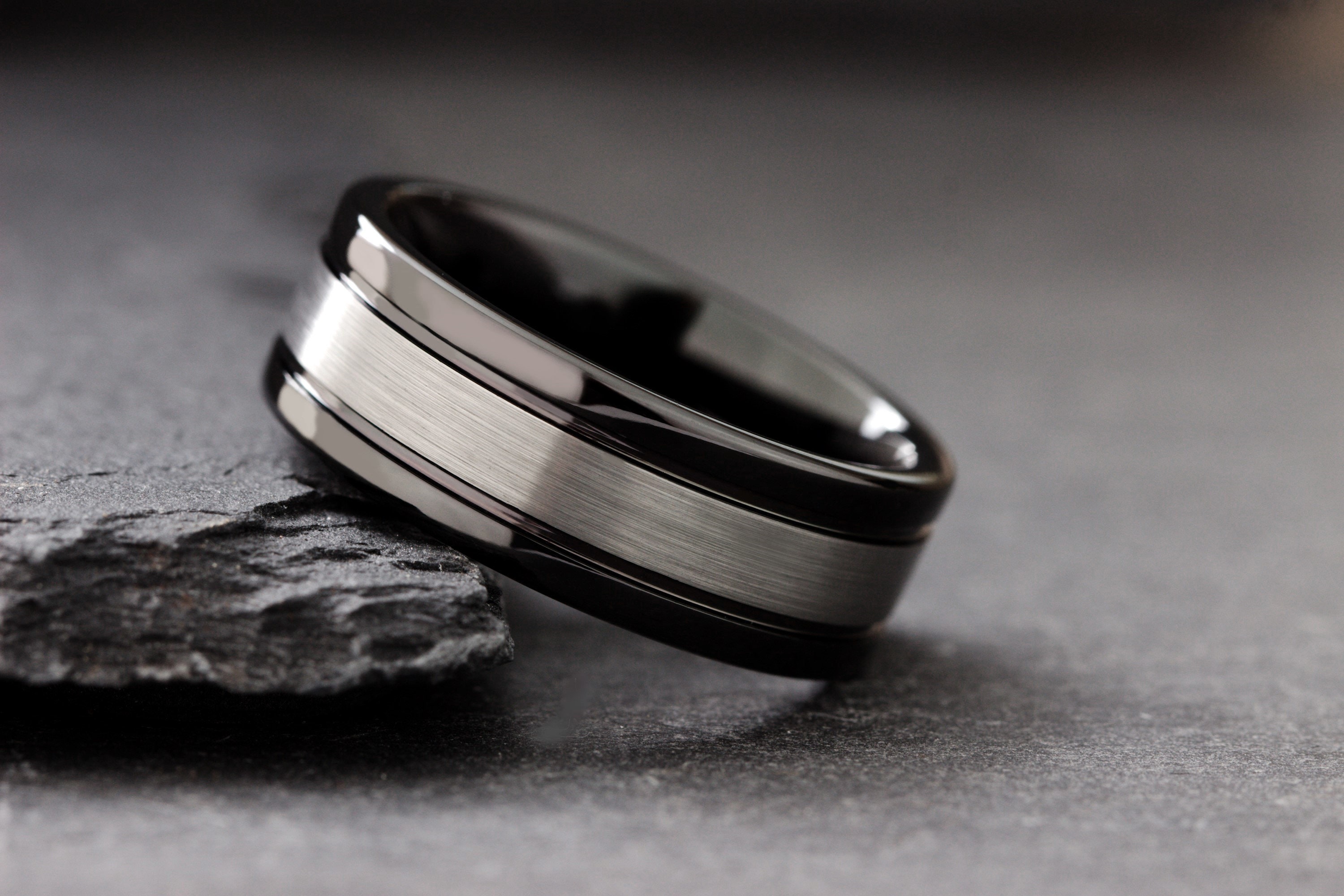 Mens Black and Silver Ring Mens Two Toned Ring Mens Wedding Etsy