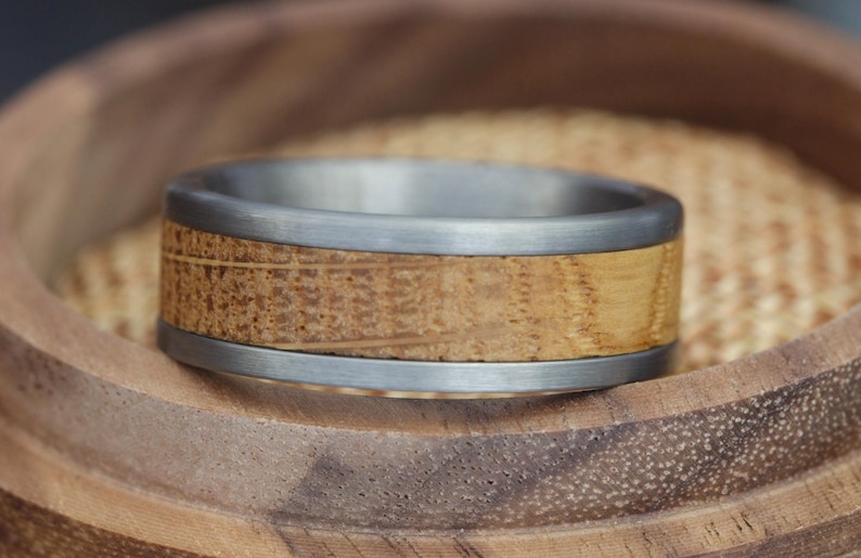 Mens tungsten wedding band with whiskey barrel on Etsy